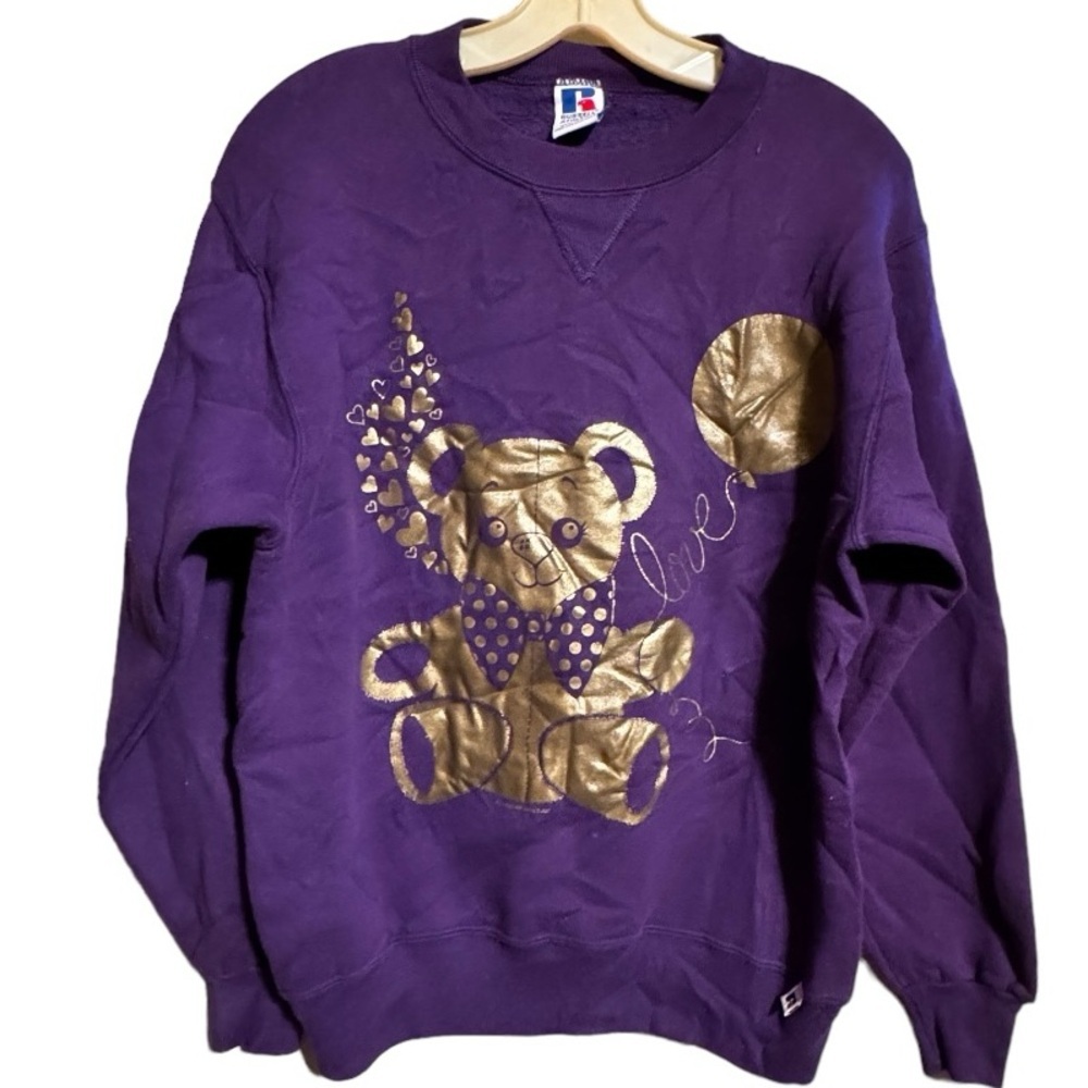 Vintage Russell Athletic Teddy Bear Purple Sweatshirt